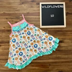 Wildflowers Daydream Believer Whimsical Floral Tunic 10 Pink Green Ruffle Floral